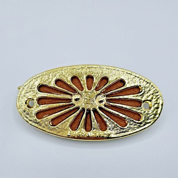 Belt Hanger Vintage Texas Longhorn Steer Brown Leather Gold Tone Holds 12 Belts - Picture 8 of 10